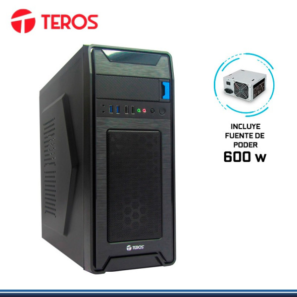 CASE TEROS BLACK/ BLUE S3 C/FUENTE 600W ATX