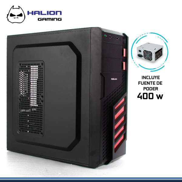 CASE HALION GAMER SCORPION ROJO 5906 400W REAL USB 3.0