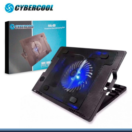 COOLER CYBERCOOL  PLASTICO/METAL  C/1 COOLER LED AZUL HA-69 RECLINABLE 2P/USB