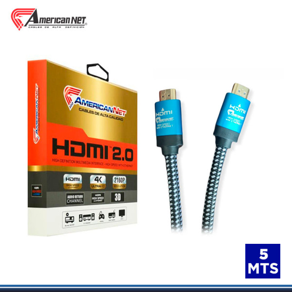 CABLE HDMI 2.0 AMERICAN NET 4K DE 5 METROS EN CAJA