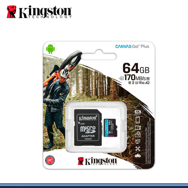 MEMORIA KINGSTON  64 GB  MICRO SD CANVAS GO PLUS PARA CAMARAS/DRONES (PN:SDCG3/64GB)