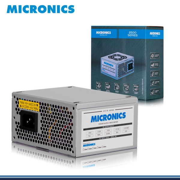 FUENTE MICRONICS SLIM MICRO ATX 250/650 20+4/P8 4*2 /3 SATA/1IDE EN CAJA