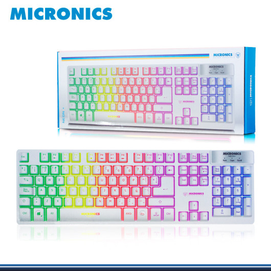 TECLADO MICRONICS  NEON + MULT. MIC K709W BLANCO   RAINBOW  LED