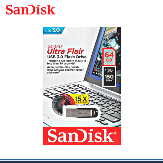 MEMORIA USB SANDISK DE 64GB Z73 3.0  PLATEADA ULTRA FLAIR  SDCZ73-064G-G46