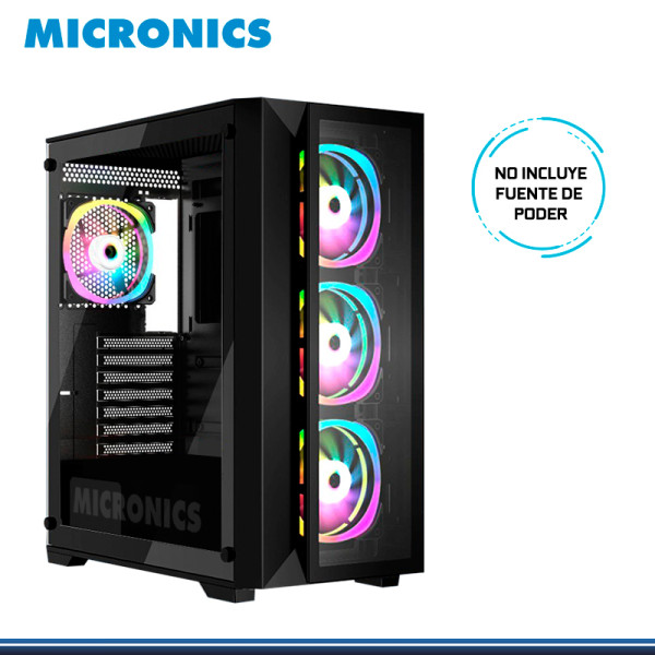 CASE MICRONICS WARRIOR MIC CG803 BLACK 4 COOLERS ARGB SIN FUENTE VIDRIO TEMPLADO USB 3.0/USB 2.0