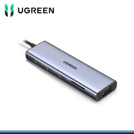 HUB USB-C UGREEN CM498 10 EN 1 3 USB 3.0/1 HDMI/1 VGA/1 SONIDO/1 RJ45/2 LECTOR DE MEMORIAS/1 USB-C DE CARGA (PN:15601)