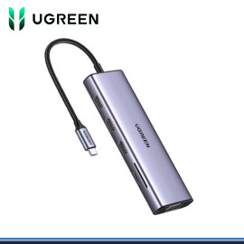 HUB USB-C UGREEN CM498 10 EN 1 3 USB 3.0/1 HDMI/1 VGA/1 SONIDO/1 RJ45/2 LECTOR DE MEMORIAS/1 USB-C DE CARGA (PN:15601)