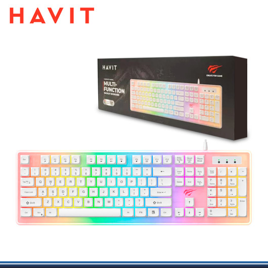 TECLADO HAVIT KB876L-SP RGB MULTIFUNCION BACKLITE WHITE TRANSPARENTE