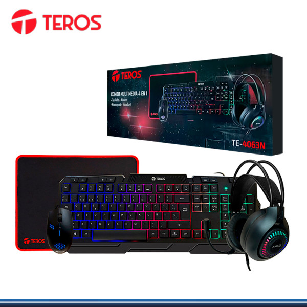 KIT TEROS TE-4063N TECLADO MULTIMEDIA + MOUSE + MOUSE PAD + AUDIFONO