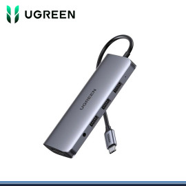 ADAPTADOR HUB UGREEN TIPO C 10 EN 1 ALUMINIO 1 PD/1 HDMI/1 VGA/3 USB 3.0/1 SD CARD/ 1TF CARD/1 RJ45/ 1 3.5MM AUDIO (PN:60384)