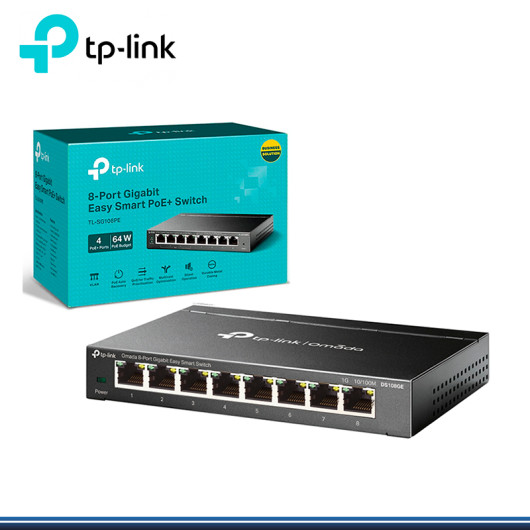 SWITCH TP-LINK DS108GE SMART OMADA 8 PUERTOS GIGABIT POE+ 10/100/1000 MBPS METALICO