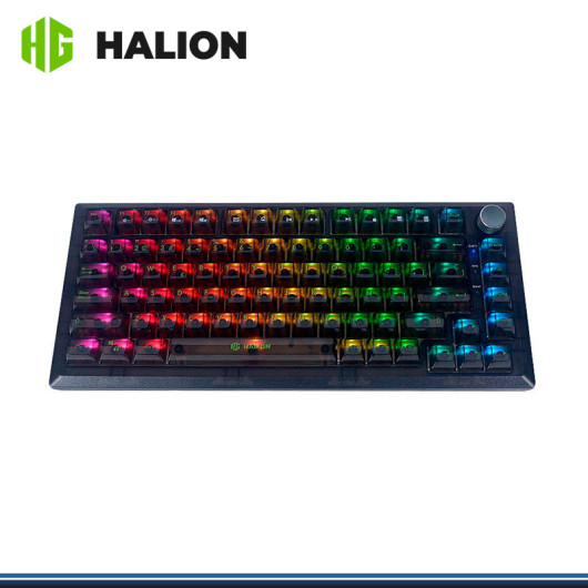 TECLADO HALION GASKET HA-K751 RGB TRANSPARENTE MECANICO CONECTOR USB-C