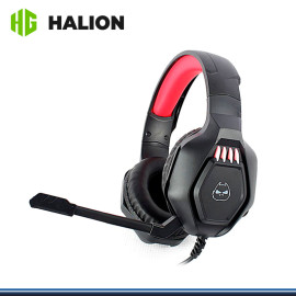 AUDIFONO HALION HA-867 MERCURY BLACK RED CON MICROFONO CONEXIÓN 3.5"/USB