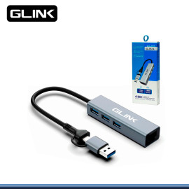 HUB USB-C/A GLINK 4 EN 1 GL-051A 3 PUERTOS USB 3.0/1 RJ45 LAN GIGABIT