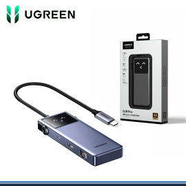 HUB USB TIPO-C UGREEN 7 EN PANTALLA DIGITAL 1xUSB-C 3.0/ 2xUSB-A 3.0/1xUSB-A 2.0/1xHDMI 4K 60HZ/1xPD 100W /1xRJ45 (PN:45155)