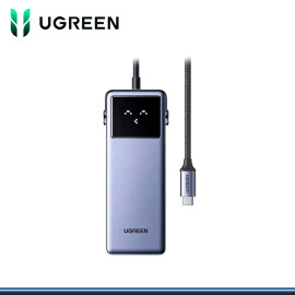 HUB USB TIPO-C UGREEN 7 EN PANTALLA DIGITAL 1xUSB-C 3.0/ 2xUSB-A 3.0/1xUSB-A 2.0/1xHDMI 4K 60HZ/1xPD 100W /1xRJ45 (PN:45155)