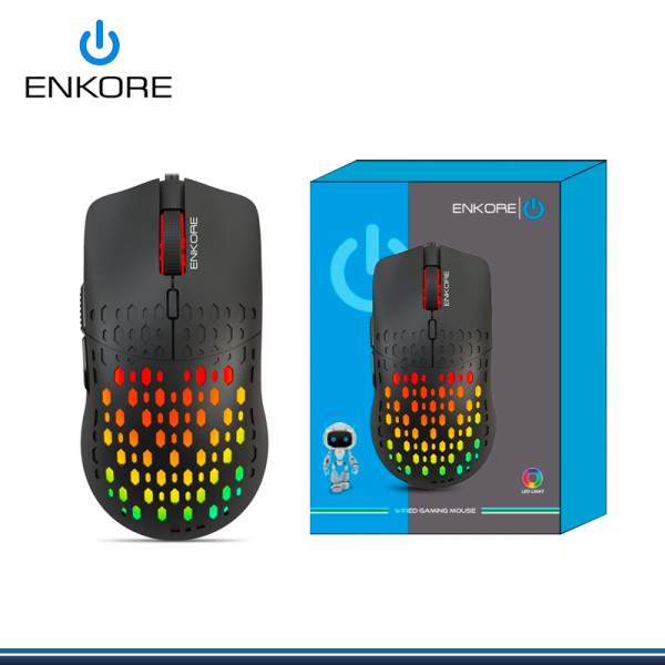 MOUSE ENKORE VIBRANT EKM 303 ILUMINACION LED 7 COLORES BLACK DPI 3600 CONEXIÓN WIRED USB