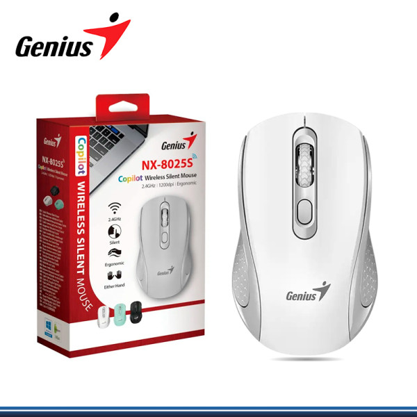 MOUSE GENIUS NX-8025 WHITE GREY AI COPILOT CONEXIÓN WIRELESS (PN:31030048401)