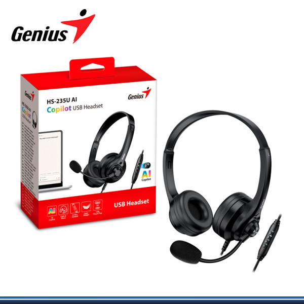 AUDIFONO GENIUS HS-235U AI COPILOT CON MICROFONO BLACK USB-A (PN:31710036400)