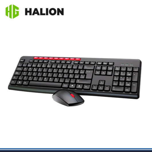 KIT HALION HA-K656C BLACK RED WIRELESS BLACK TECLADO MULTIMEDIA + MOUSE DPI 1,200
