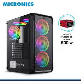 CASE MICRONICS FRANTIC MIC GC702 BLACK ARGB VIDRIO TEMPLADO USB 3.0/USB 1.0 CON FUENTE 600W 80 PLUS BRONZE