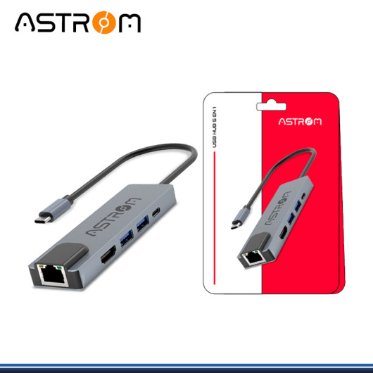 HUB USB ASTROM AST MH2355 /1 USB 2.0/1 USB 3.0/1 HDMI/1 USB-C/1 RJ45