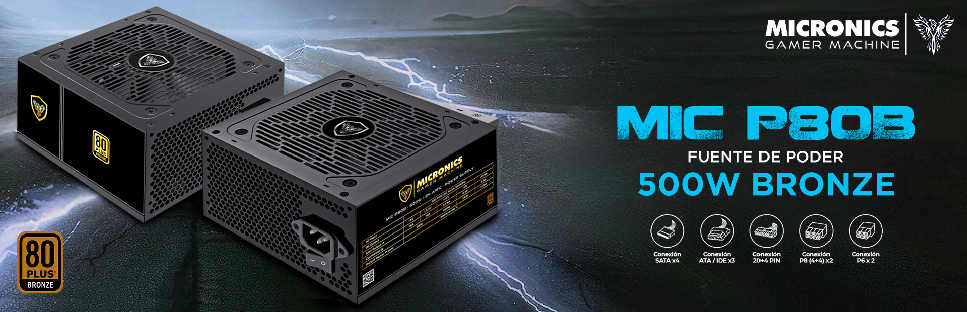 FUENTE DE PODER MICRONICS MIC P80B 500W 80 PLUS BRONZE GRUPO C&C COMPUTER